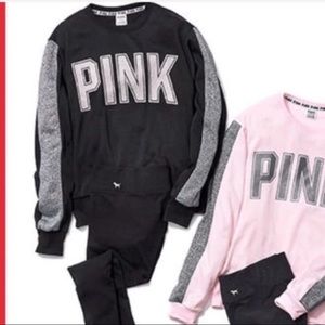 Victoria’s Secret Pink sweatshirt crewneck sweater glitter PINK bling black top